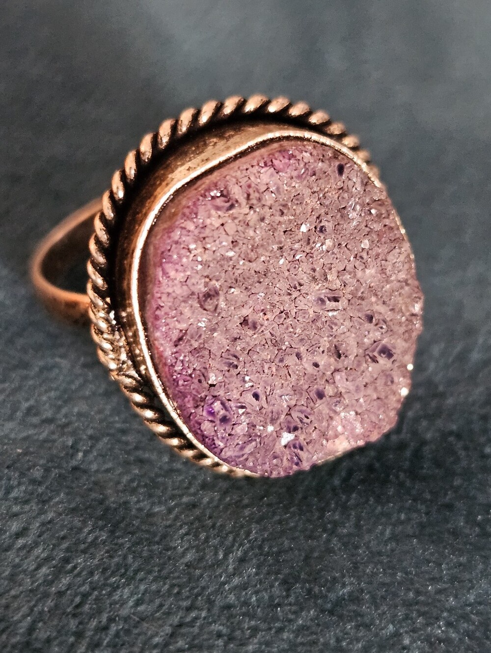 Artisan Amethyst Druzy Statement Ring Tested Silver Raw Boho Size 8